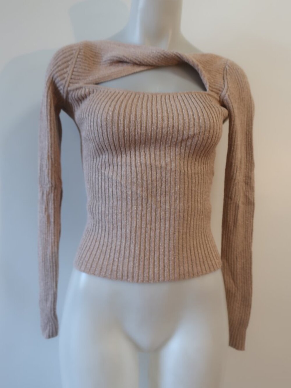 Womens Intermix Metallic Gold Open Twist Neck Sweater P/S - Picture 4 of 8